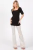 Black Ribbed Ruched Square Neck Puff Sleeve Top sold by Pinkblush