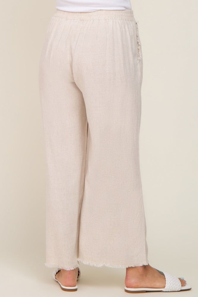 Beige Fringe Hem Linen Maternity Pants sold by Pinkblush product image thumbnail 4