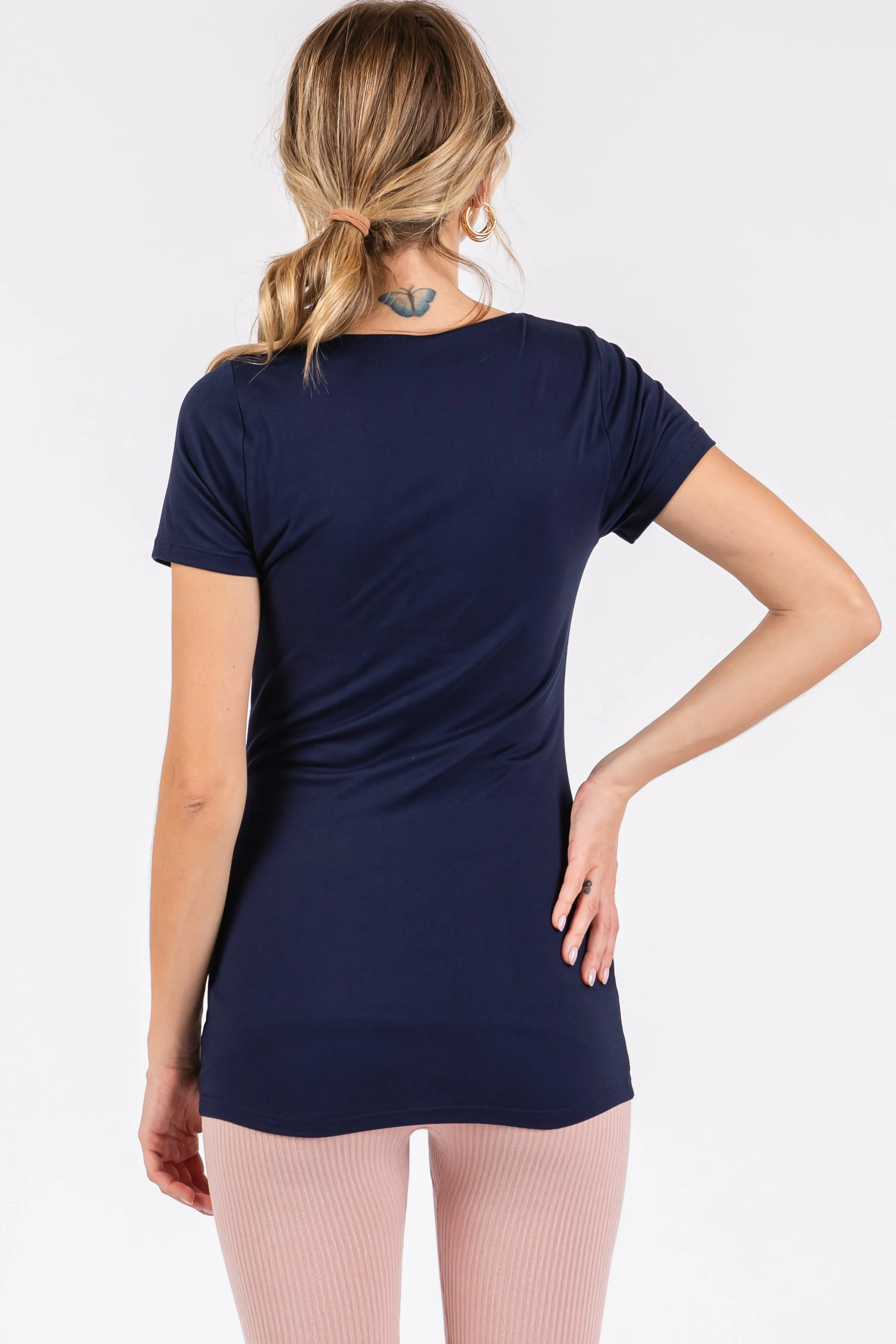 Navy Blue Square Neck Short Sleeve Top sold by Pinkblush product image thumbnail 3