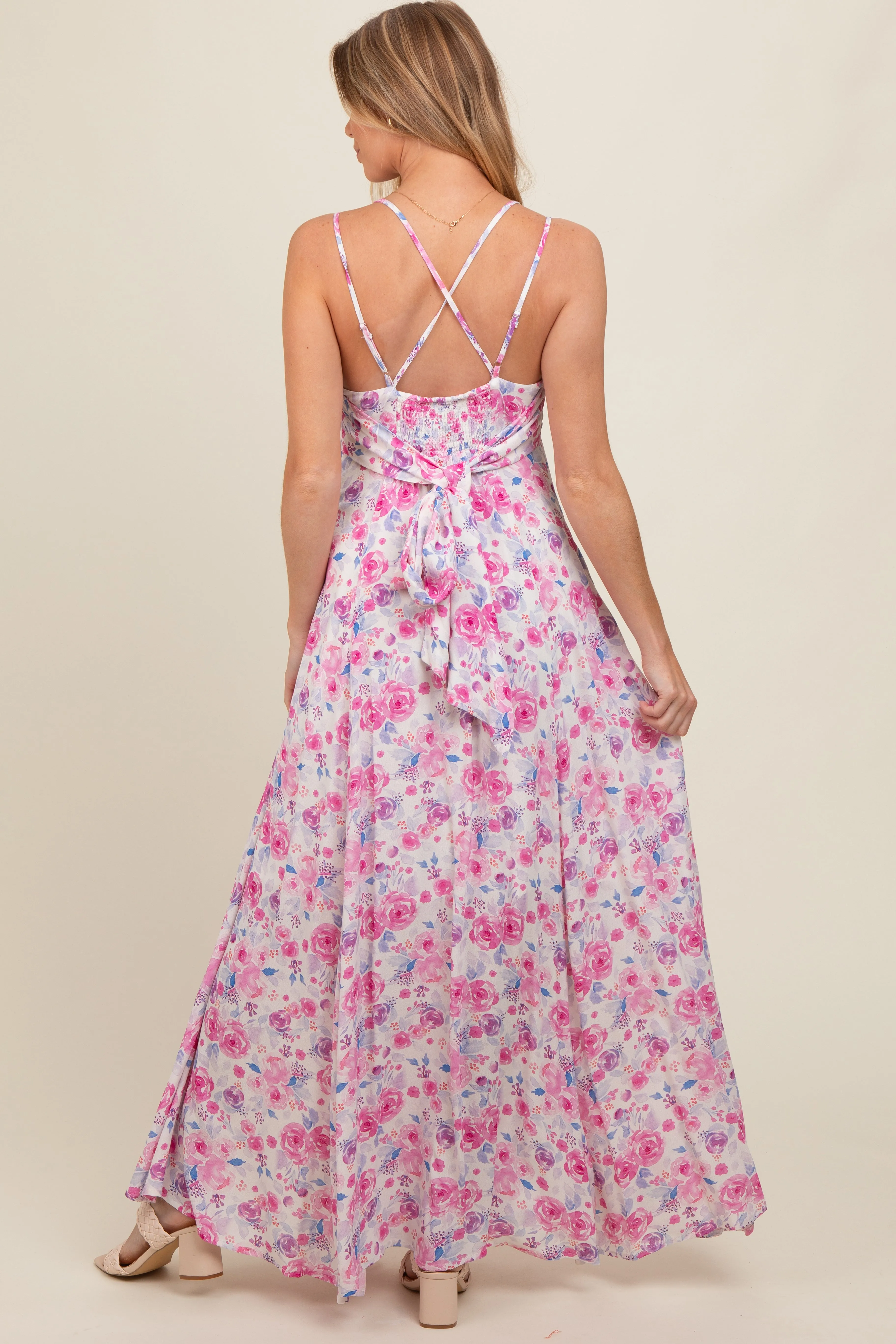 Magenta Floral Crisscross Back Maternity Maxi Dress sold by Pinkblush product image thumbnail 4