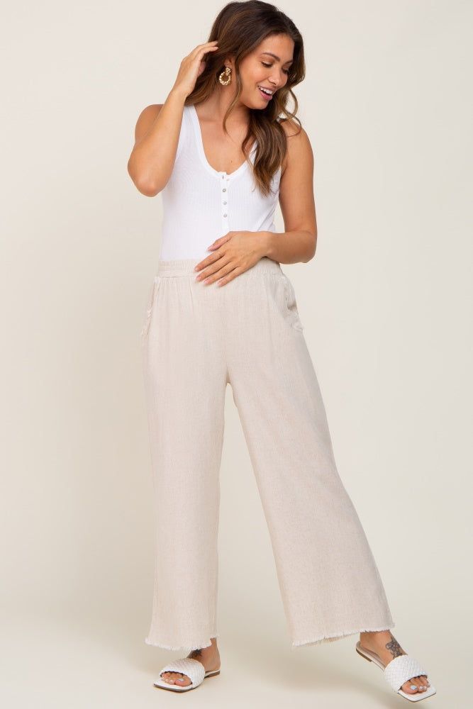 Beige Fringe Hem Linen Maternity Pants sold by Pinkblush product image thumbnail 5