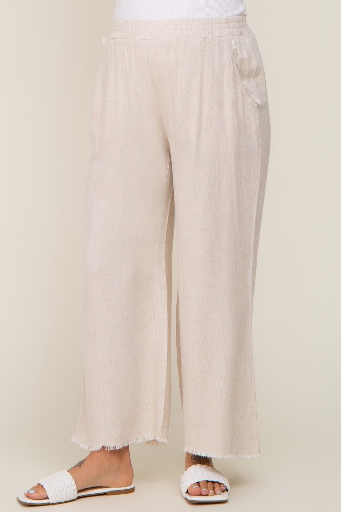 Beige Fringe Hem Linen Maternity Pants sold by Pinkblush product image thumbnail 2