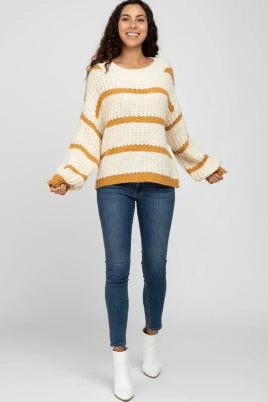 Yellow Cream Striped Chunky Knit Sweater sold by Pinkblush