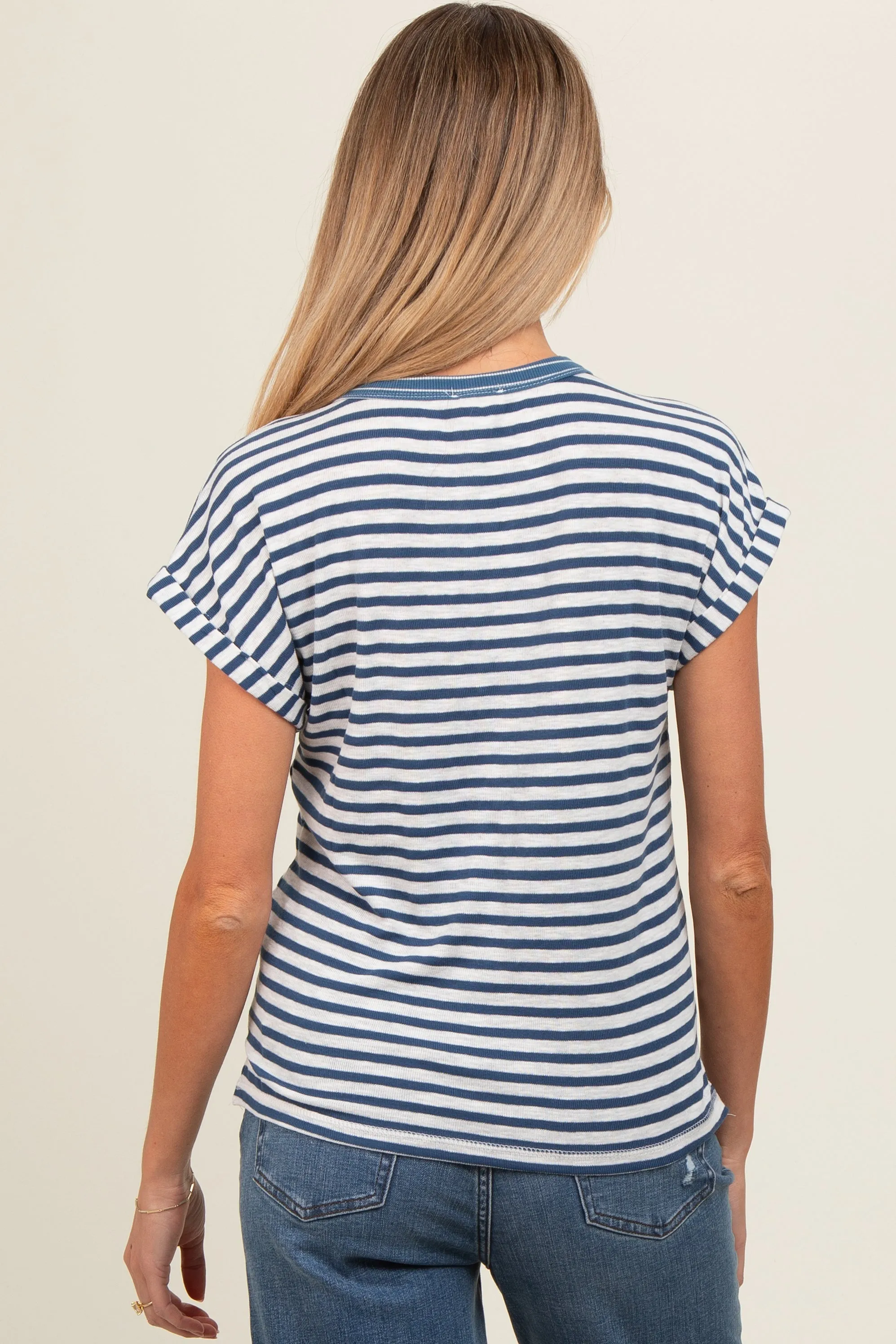Blue Mixed Stripe Henley Maternity Tee sold by Pinkblush product image thumbnail 4