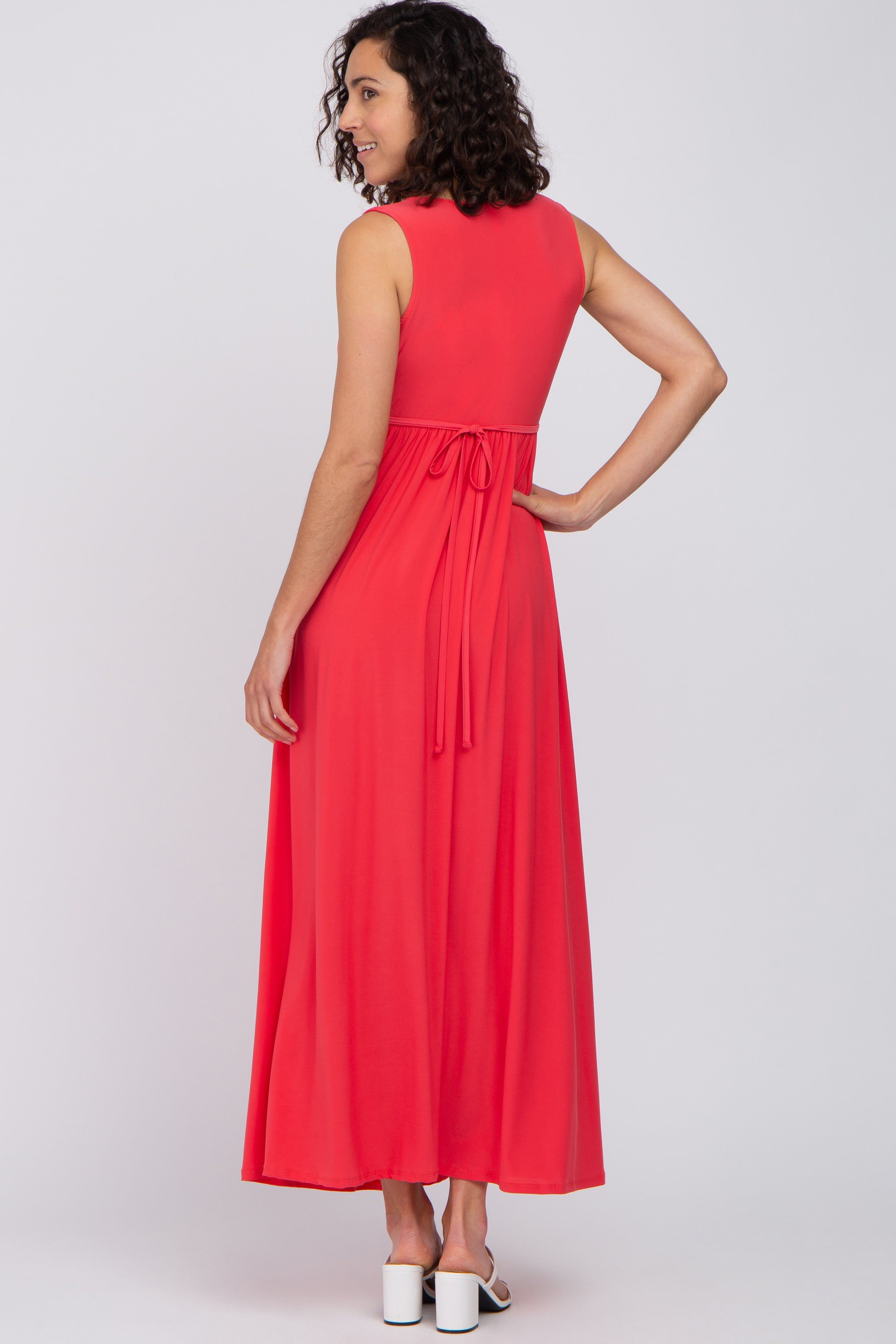 Coral V-Neck Sleeveless Maxi Dress sold by Pinkblush product image thumbnail 3