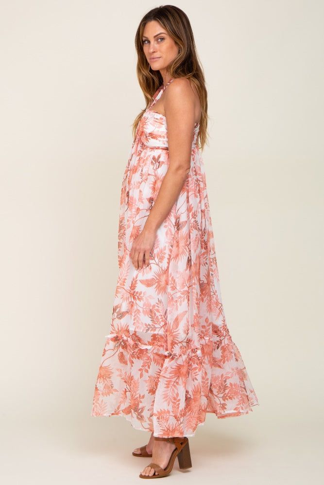 Rust Floral Chiffon Halter Maxi Dress sold by Pinkblush product image thumbnail 2