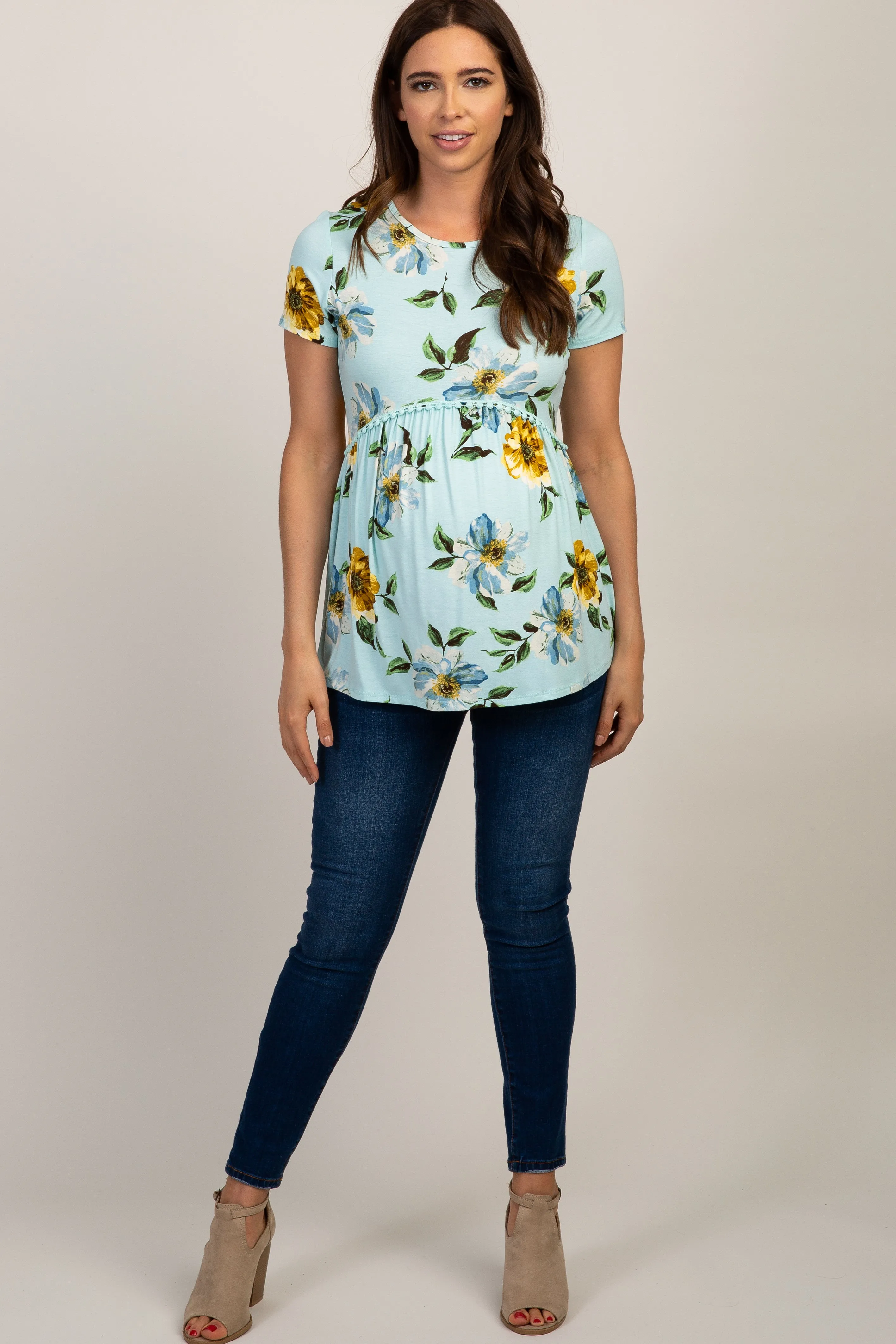 PinkBlush Light Blue Floral Crochet Short Sleeve Maternity Top sold by Pinkblush product image thumbnail 4