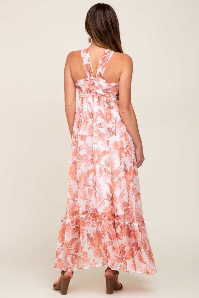 Rust Floral Chiffon Halter Maxi Dress sold by Pinkblush product image thumbnail 3