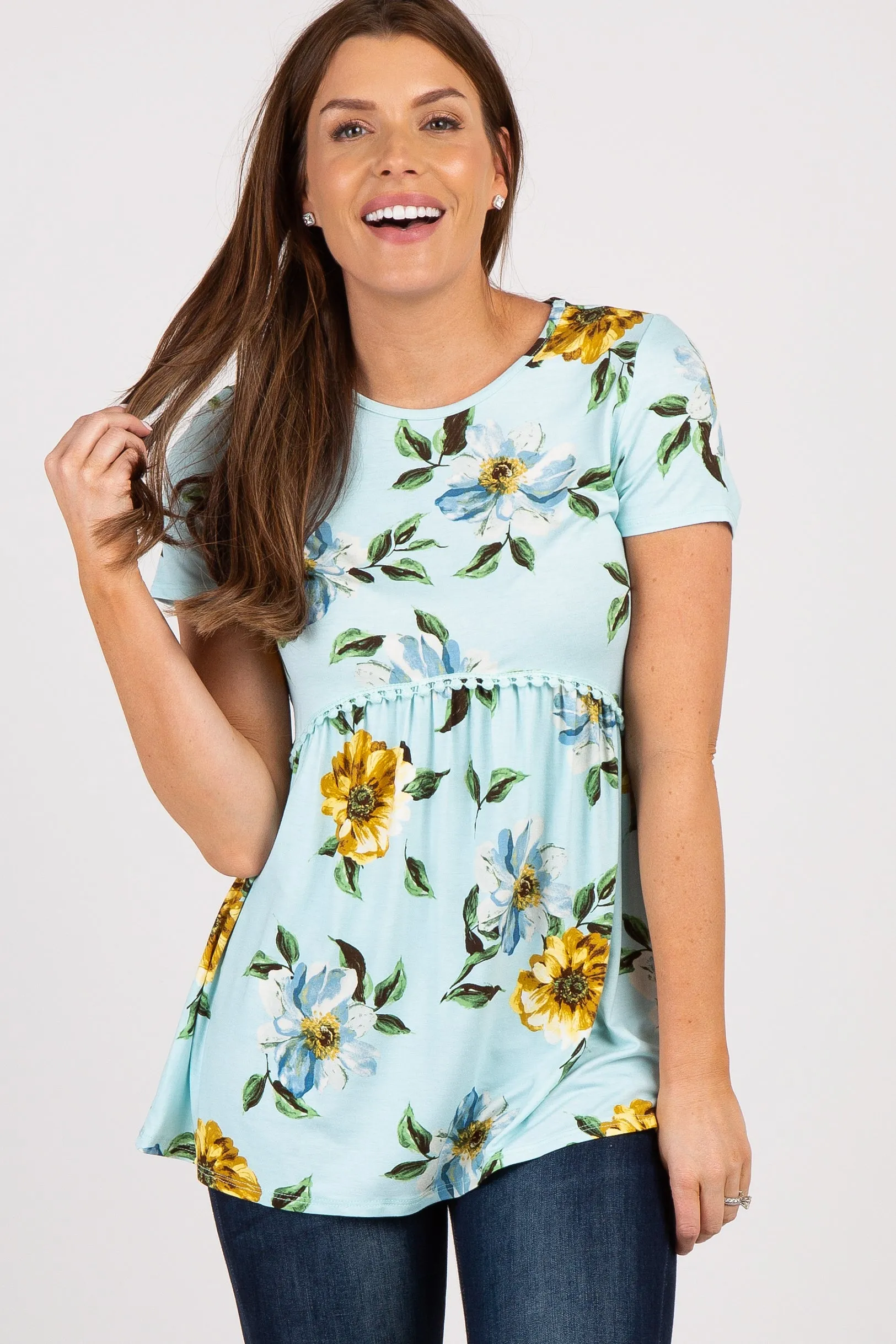 PinkBlush Light Blue Floral Crochet Short Sleeve Maternity Top sold by Pinkblush product image thumbnail 5
