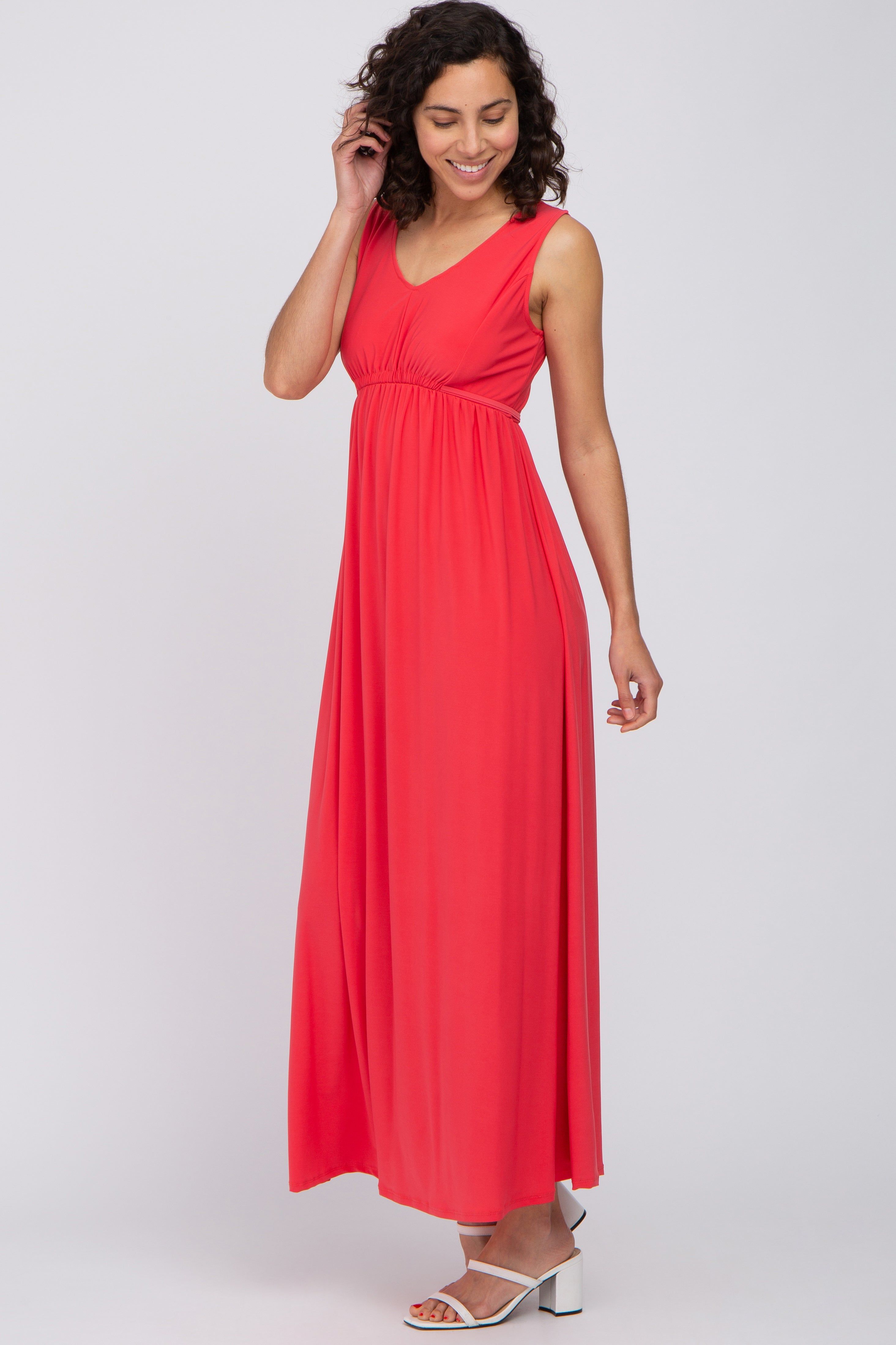 Coral V-Neck Sleeveless Maxi Dress sold by Pinkblush product image thumbnail 2
