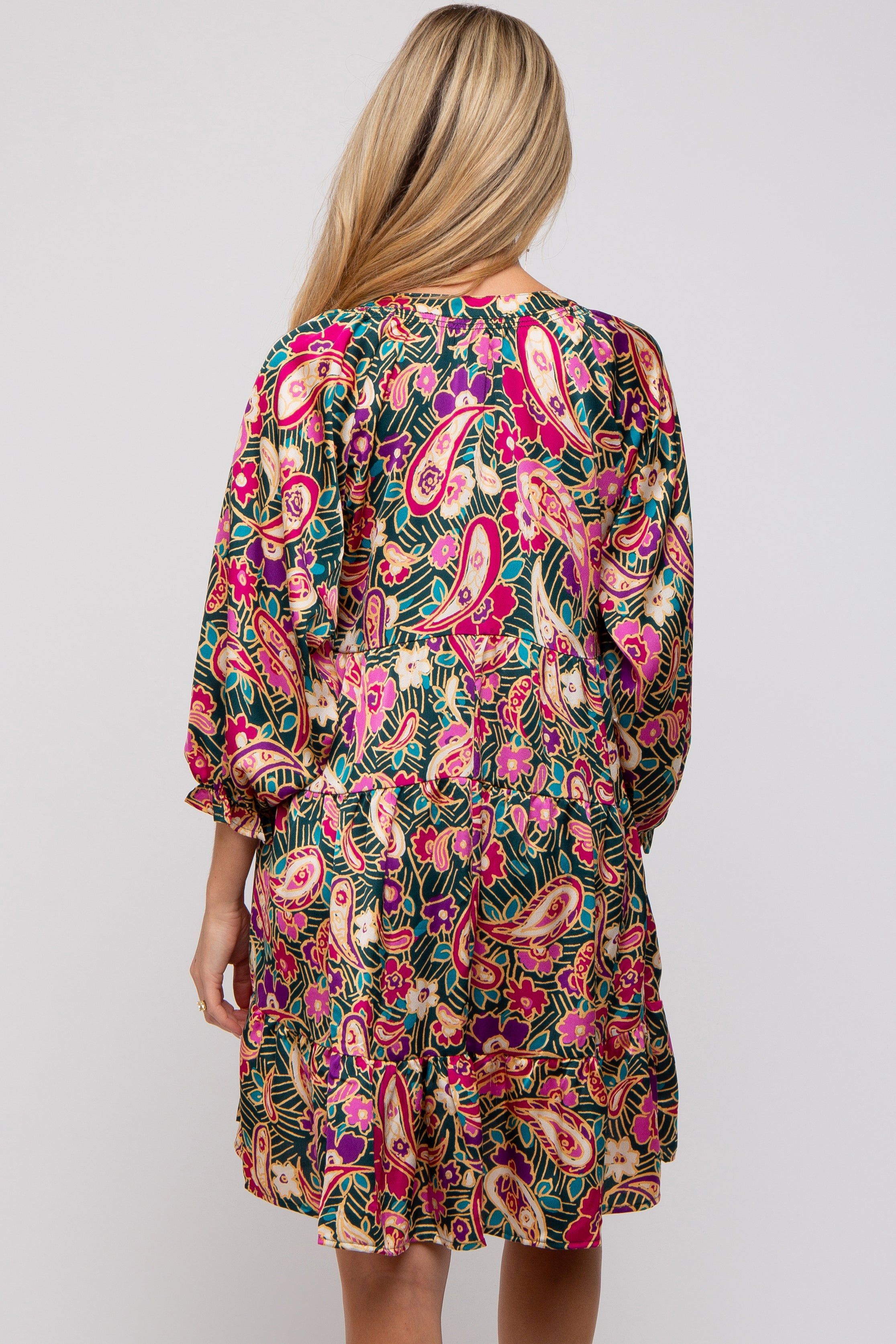 Teal Floral Button Front Tiered Maternity Dress sold by Pinkblush product image thumbnail 4