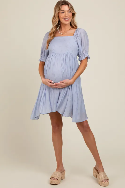 Light Blue Floral Puff Sleeve Maternity Dress sold by Pinkblush