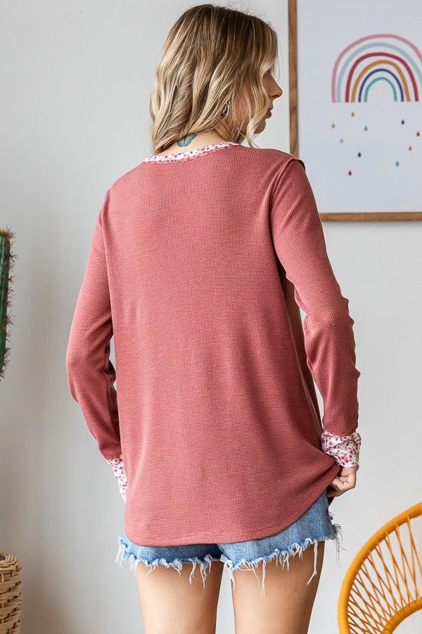Mauve Floral Accent Henley Top sold by Pinkblush product image thumbnail 4