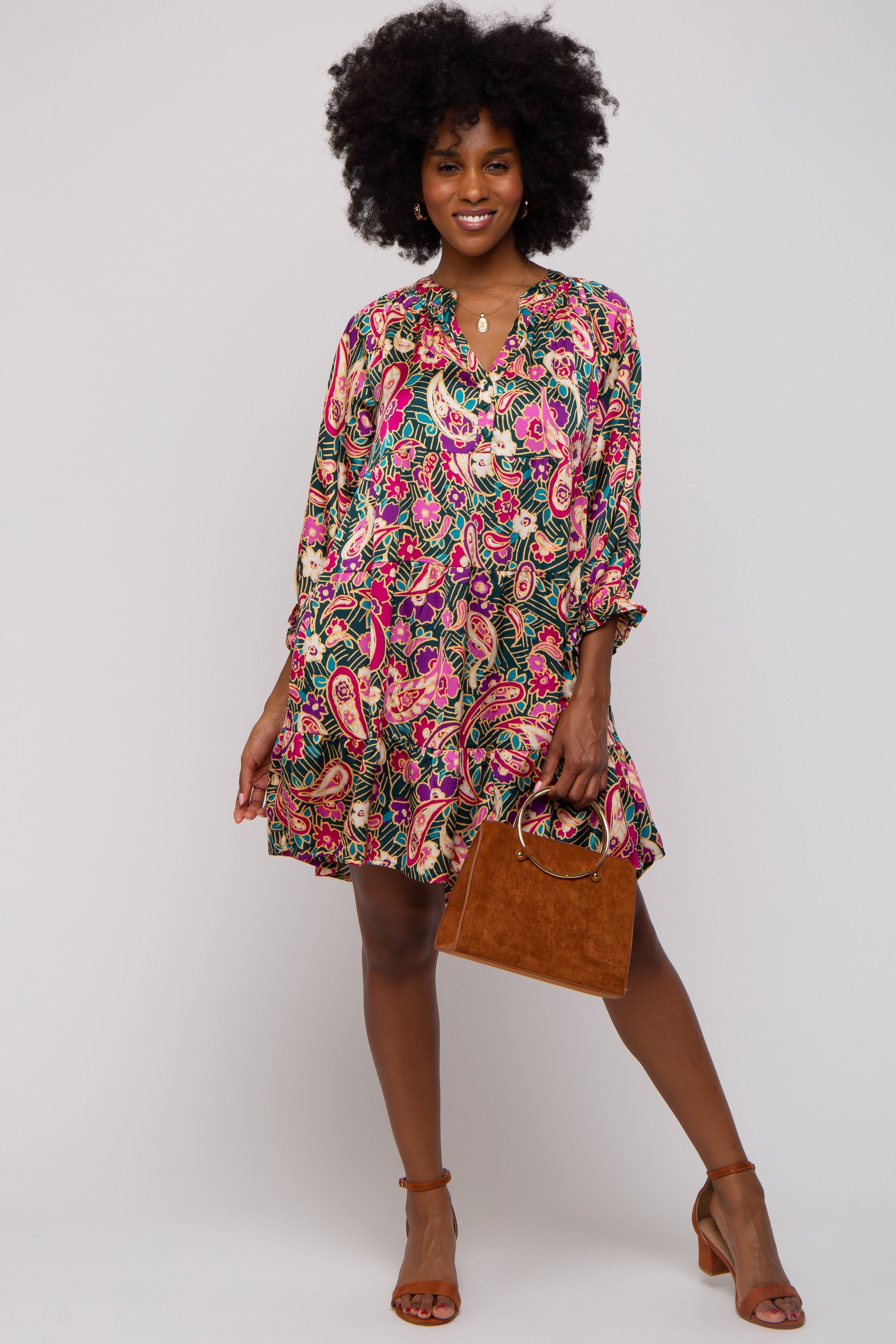 Teal Floral Button Front Tiered Maternity Dress sold by Pinkblush product image thumbnail 5