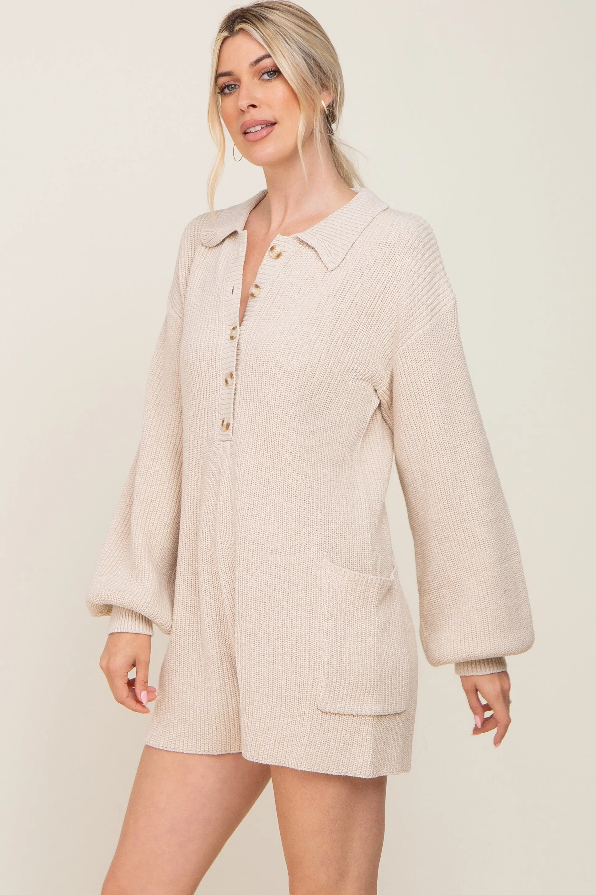 Cream Button Down Sweater Romper sold by Pinkblush product image thumbnail 2