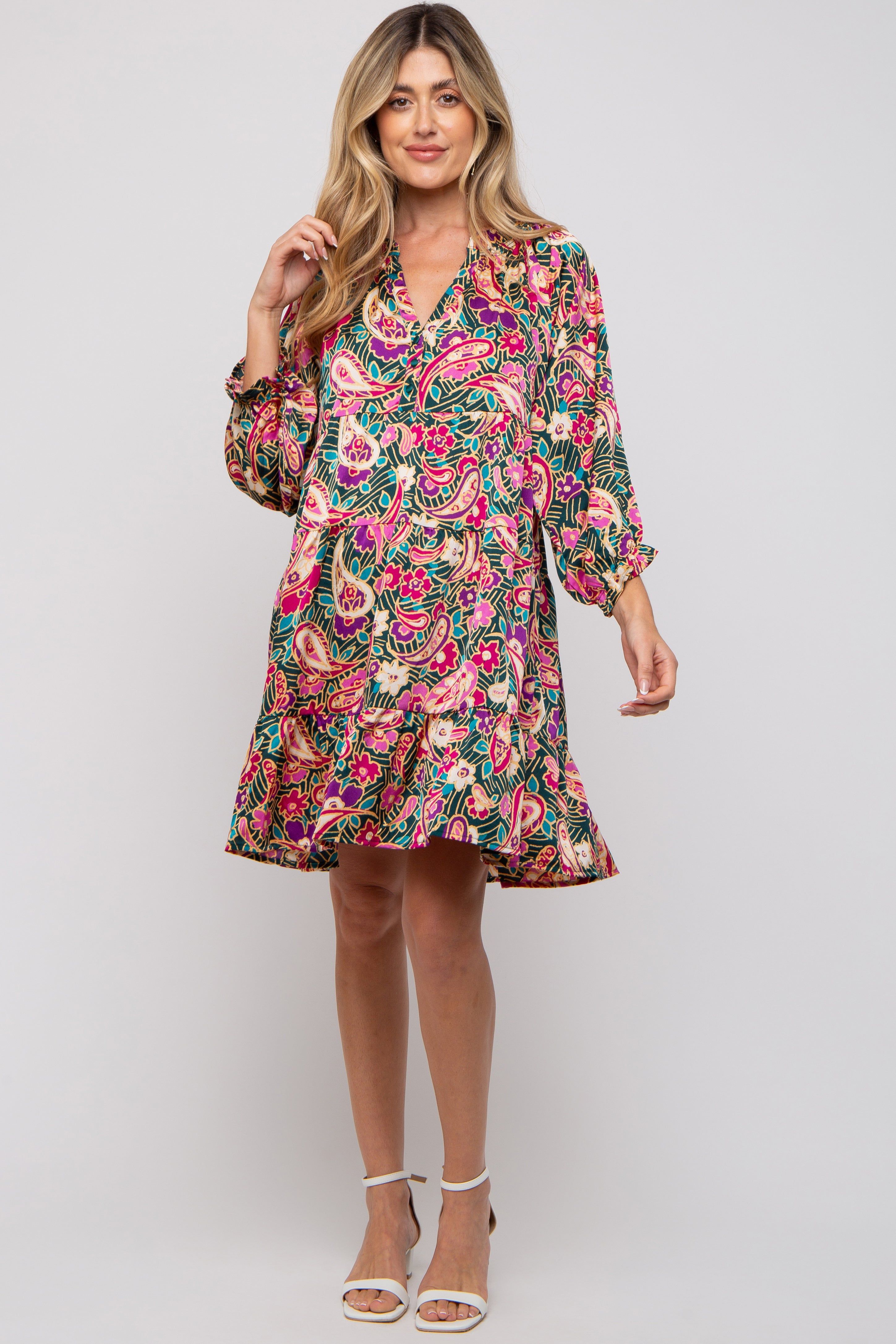 Teal Floral Button Front Tiered Maternity Dress sold by Pinkblush product image thumbnail 3