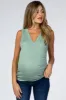 Light Olive Crossover Ruched Maternity Nursing Tank sold by Pinkblush