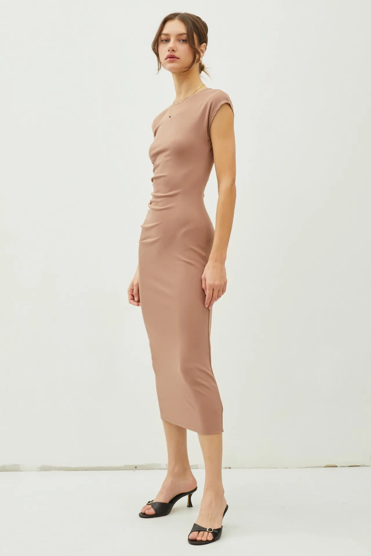 Mocha Side Ruched Midi Dress sold by Pinkblush product image thumbnail 2