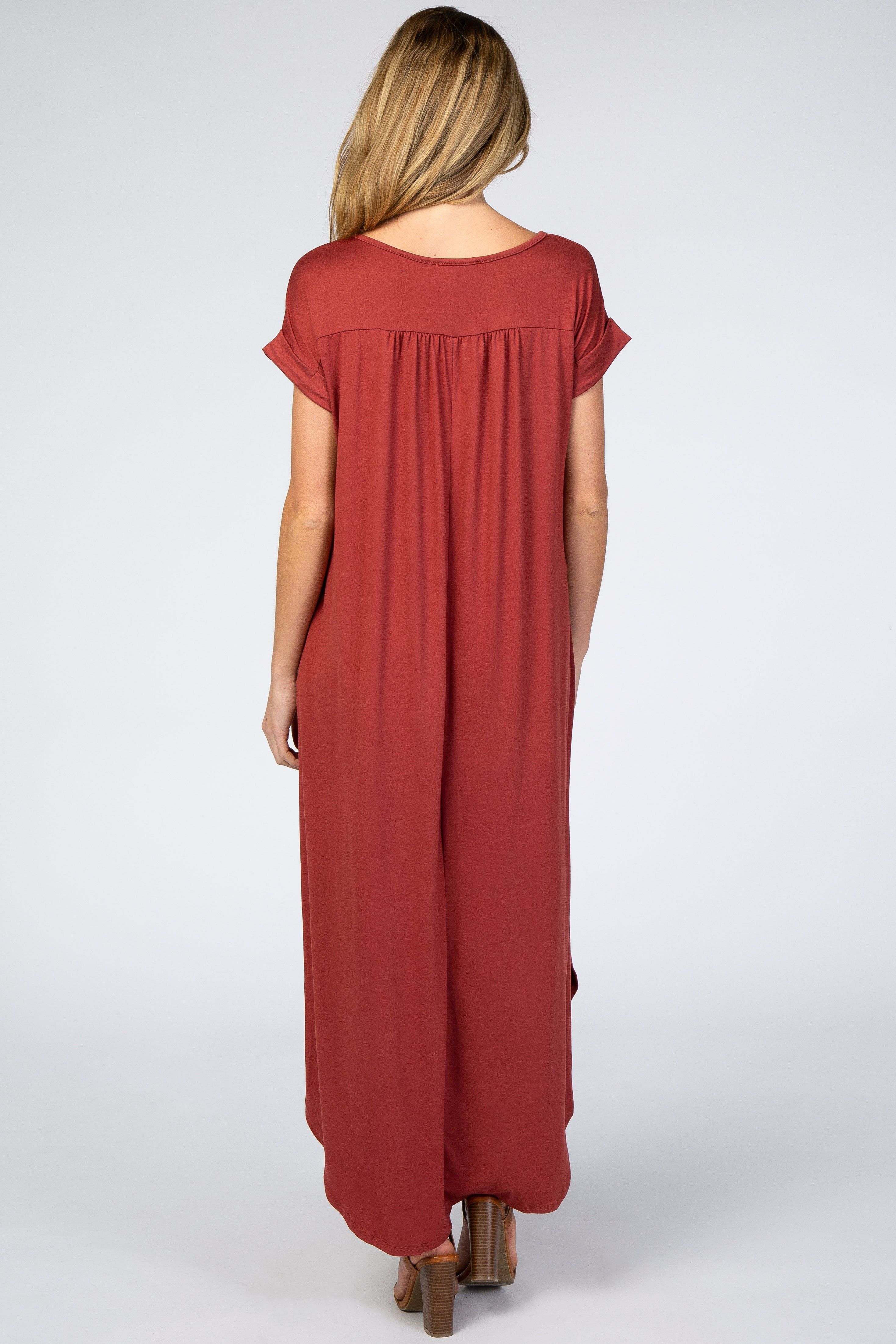 Rust Side Slit Maternity Maxi Dress sold by Pinkblush product image thumbnail 3