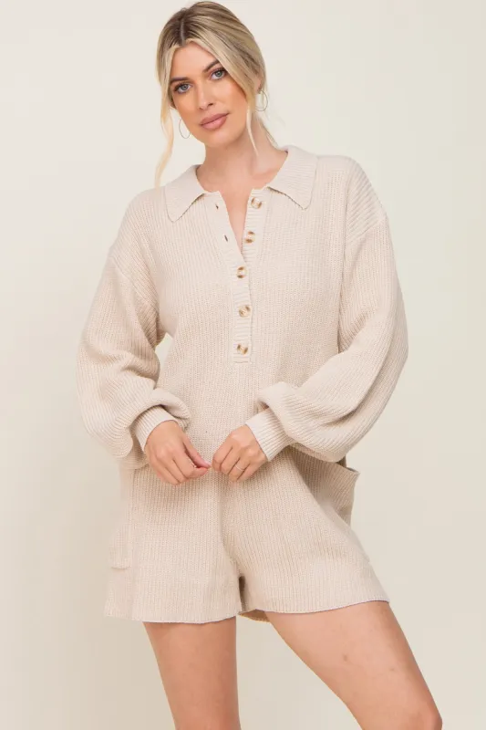 Cream Button Down Sweater Romper sold by Pinkblush