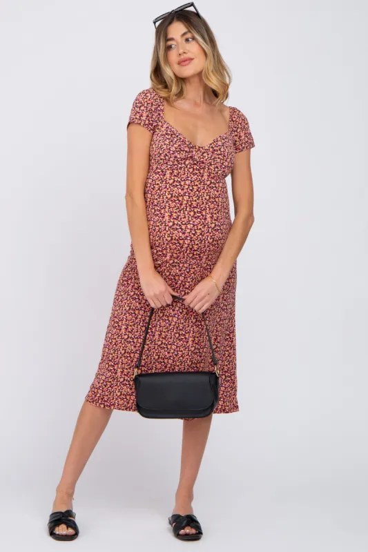 Mauve Floral Sweetheart Maternity Midi Dress sold by Pinkblush