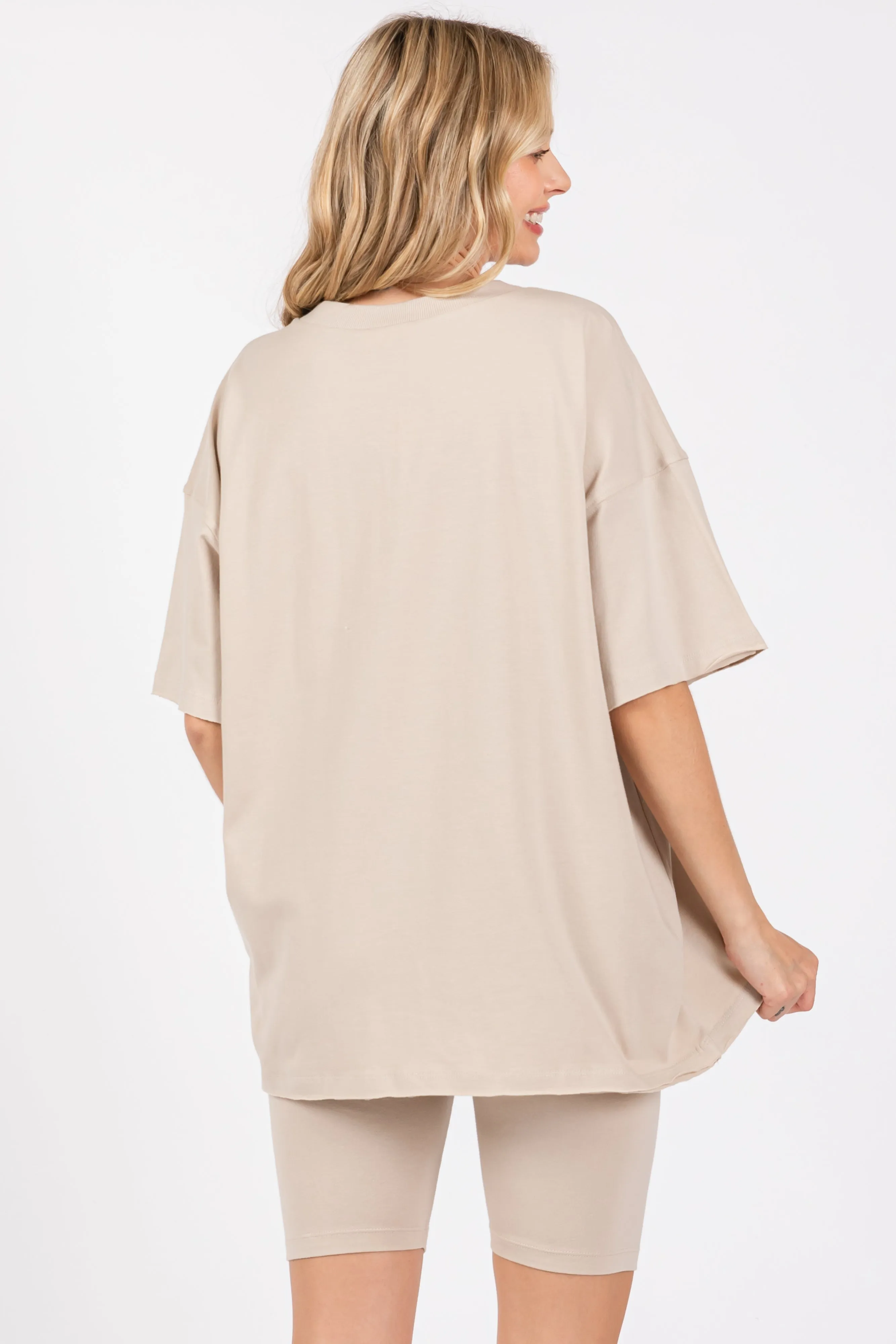 Beige Oversized V-Neck Biker Short Set sold by Pinkblush product image thumbnail 4