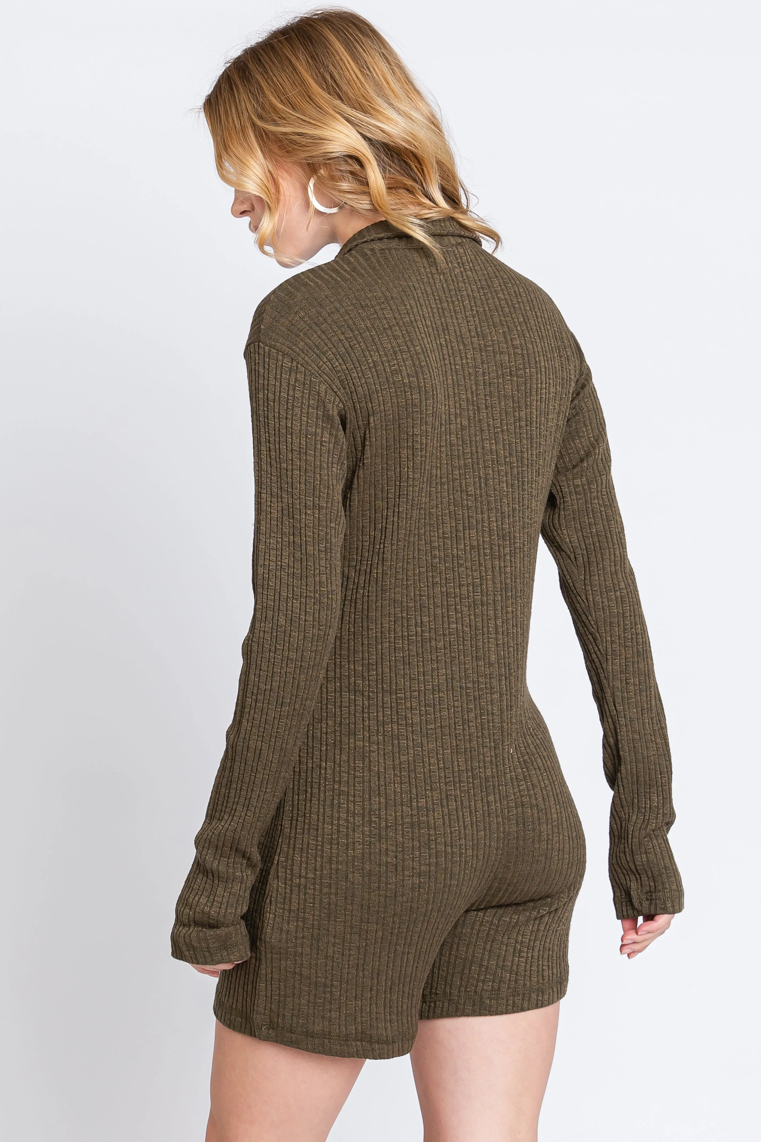 Olive Rib Knit Collared Romper sold by Pinkblush product image thumbnail 4