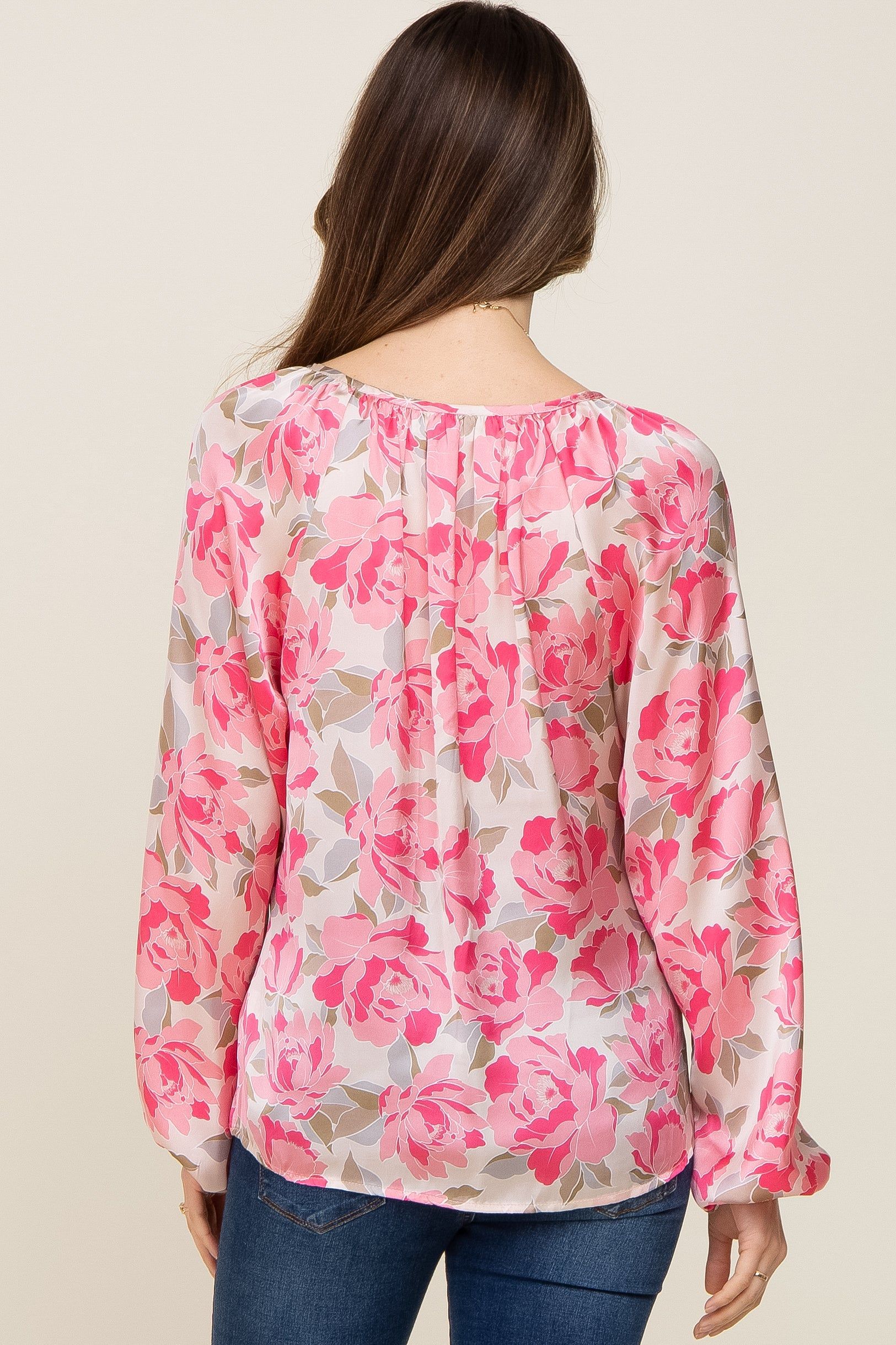Beige Floral Satin Long Sleeve Maternity Top sold by Pinkblush product image thumbnail 3