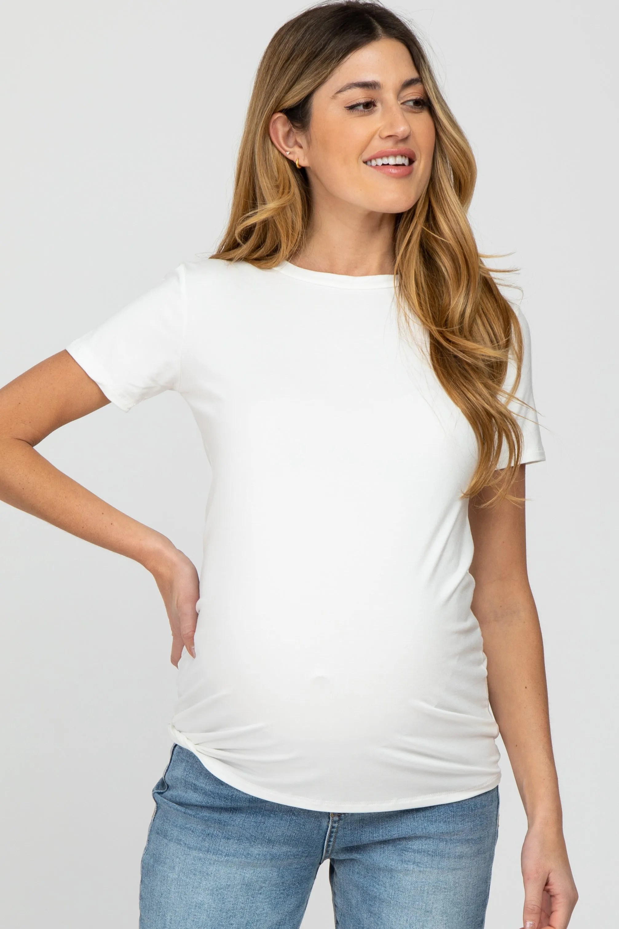White Basic Short Sleeve Maternity Top sold by Pinkblush