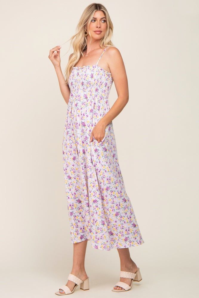 Lavender Square Neck Smocked Midi Dress sold by Pinkblush product image thumbnail 2