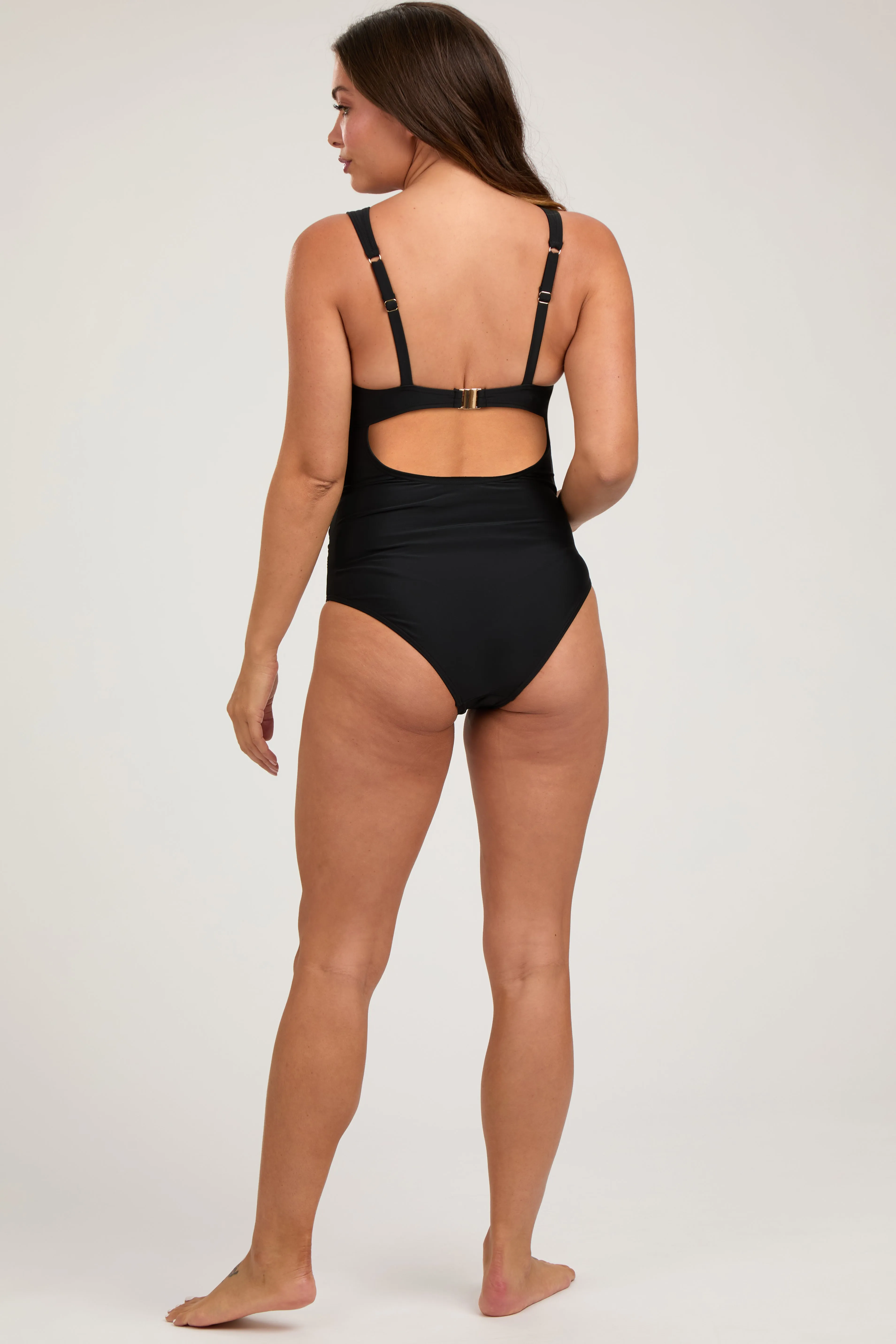 Black Mesh Detail Ruched Maternity One Piece Swimsuit sold by Pinkblush product image thumbnail 3