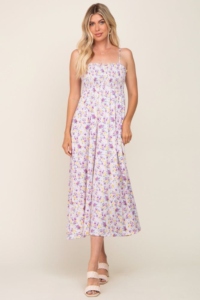 Lavender Square Neck Smocked Midi Dress sold by Pinkblush product image thumbnail 4