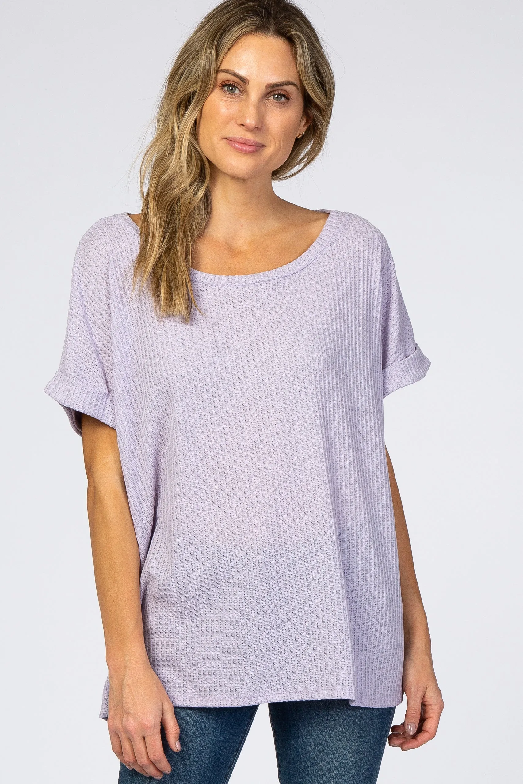 Lavender Boxy Waffle Knit Top sold by Pinkblush