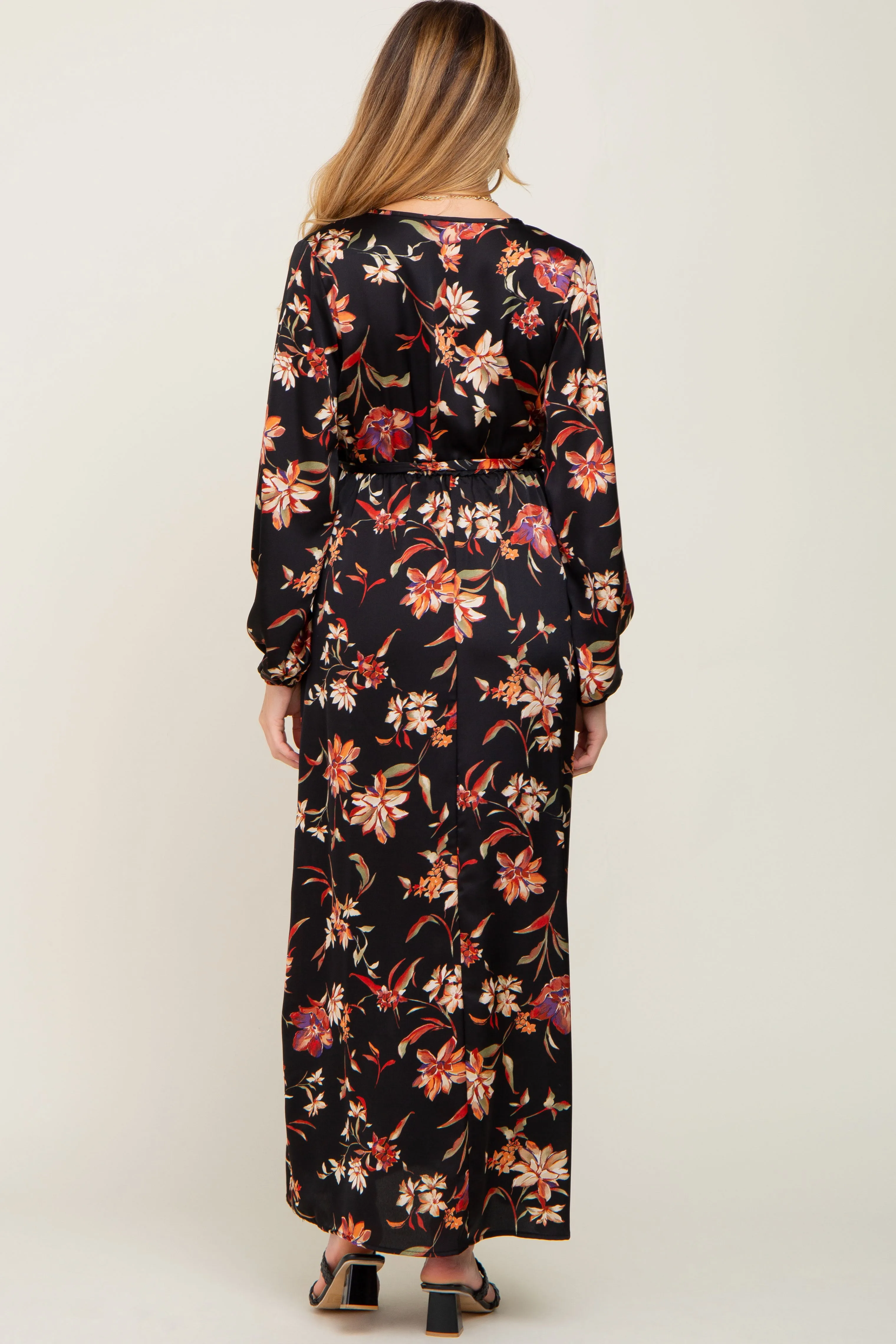 Black Floral Wrap Maternity Maxi Dress sold by Pinkblush product image thumbnail 3