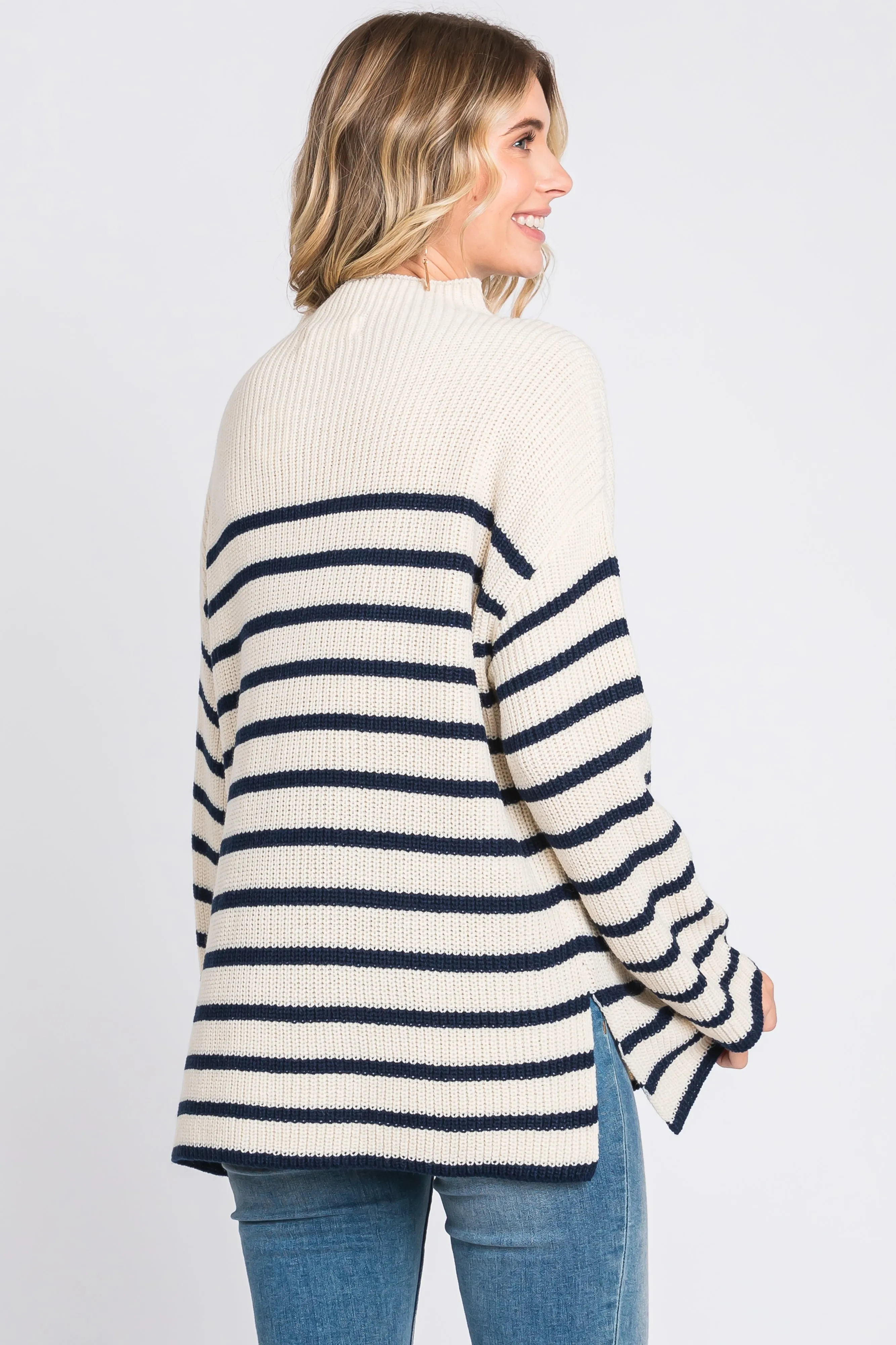 Cream Striped Mock Neck Sweater sold by Pinkblush product image thumbnail 4