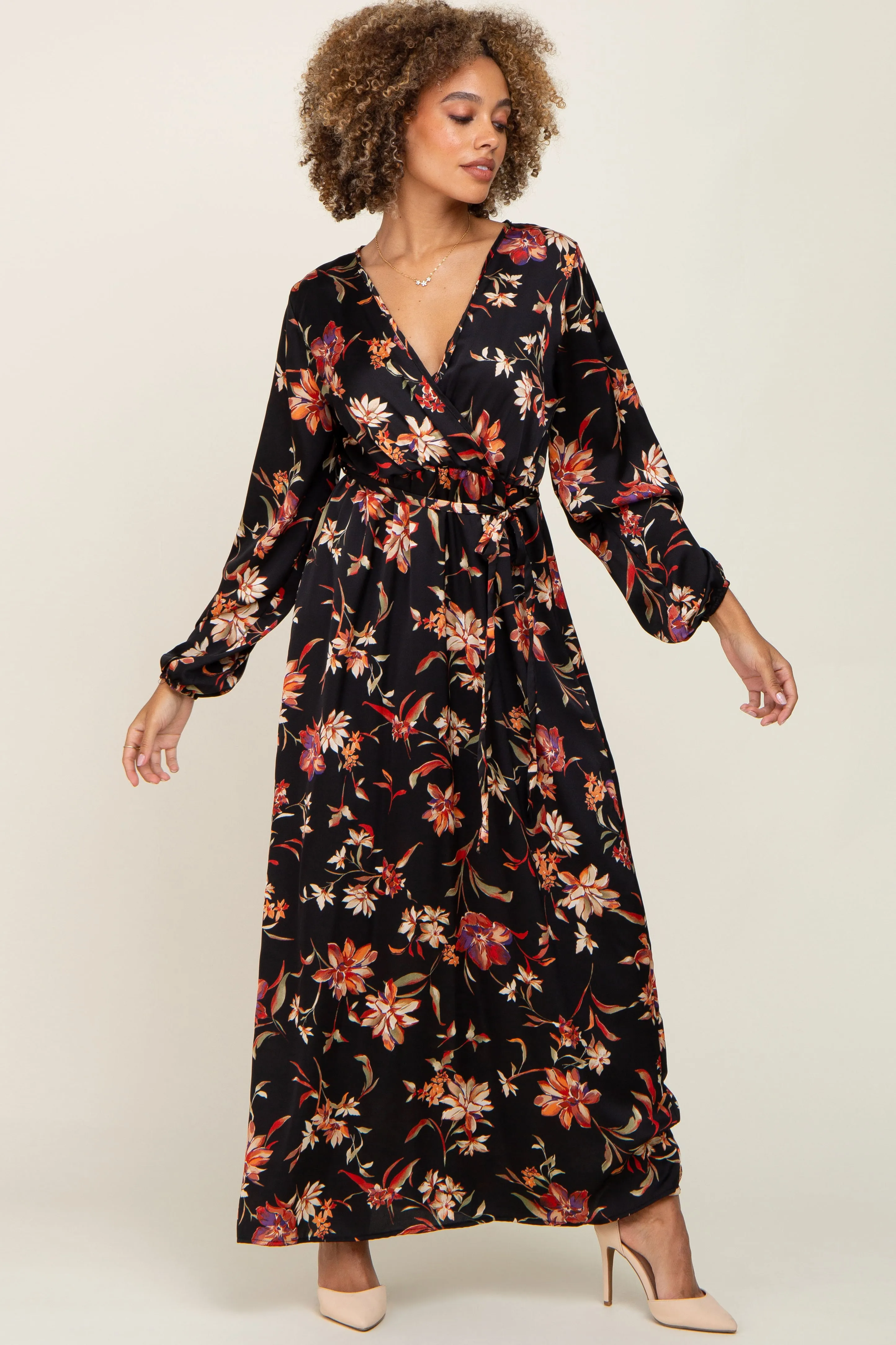 Black Floral Wrap Maternity Maxi Dress sold by Pinkblush product image thumbnail 4