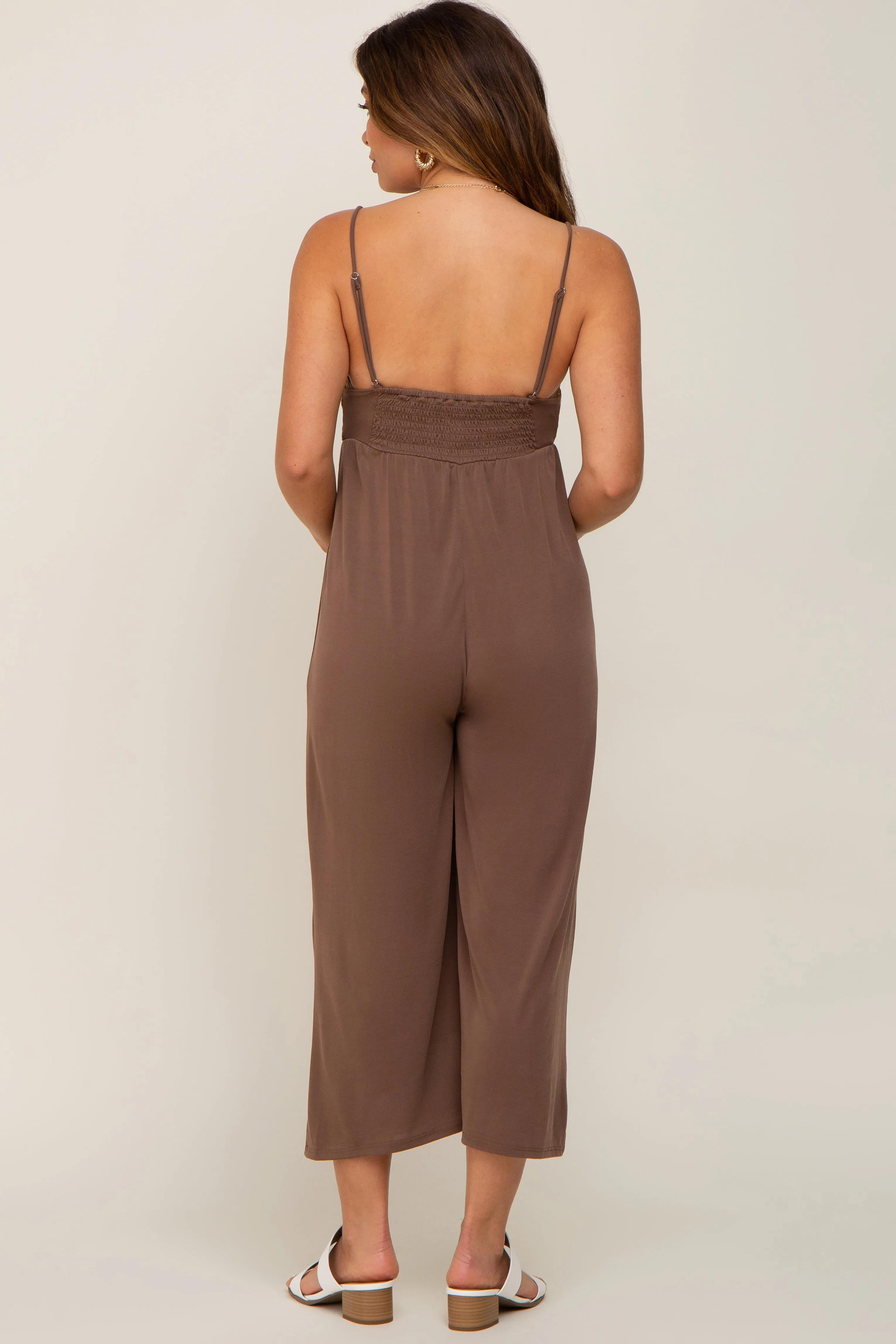 Brown Sleeveless Cropped Maternity Jumpsuit sold by Pinkblush product image thumbnail 4