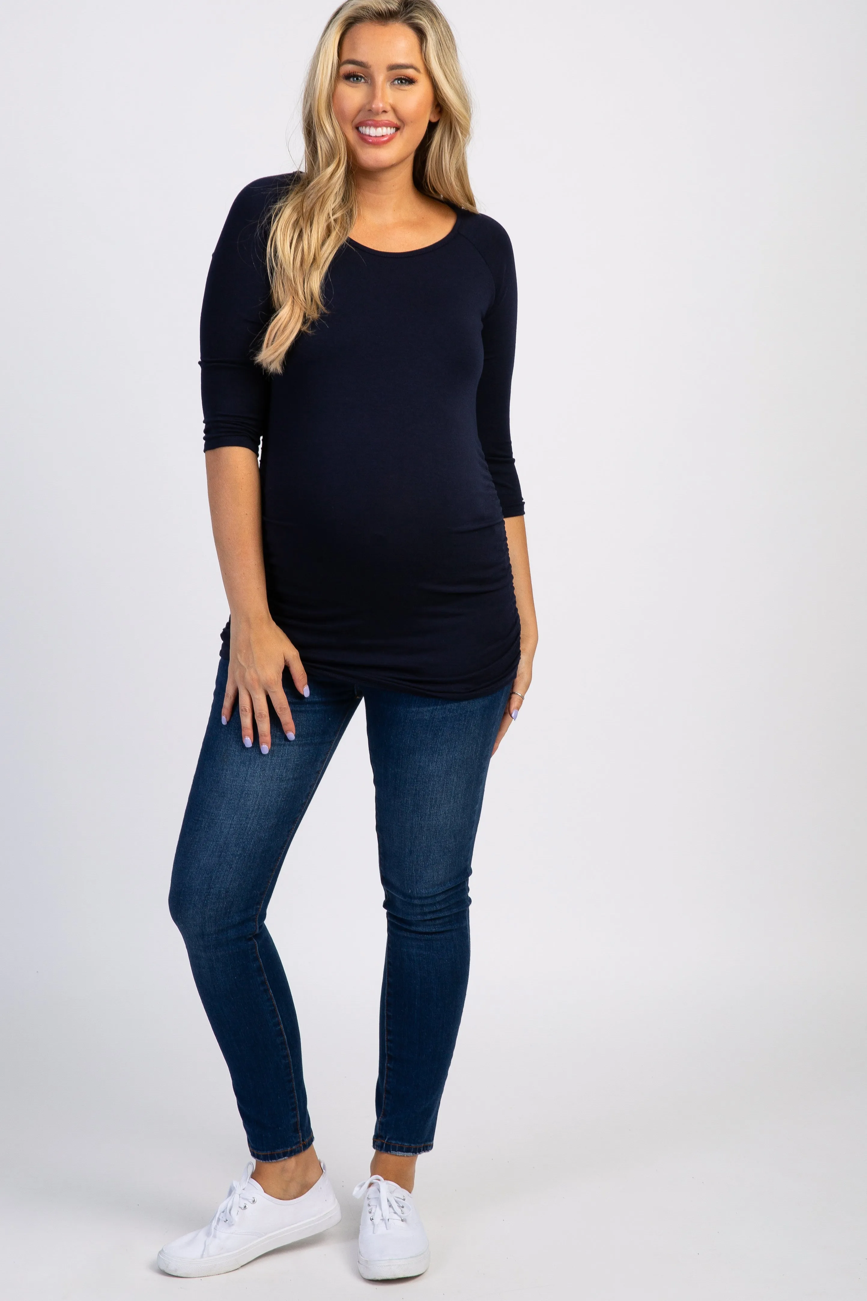 PinkBlush Navy Blue Basic Ruched Fitted Maternity Top sold by Pinkblush product image thumbnail 4