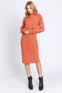 Rust Rib Knit Mock Neck Maternity Nursing Dress sold by Pinkblush