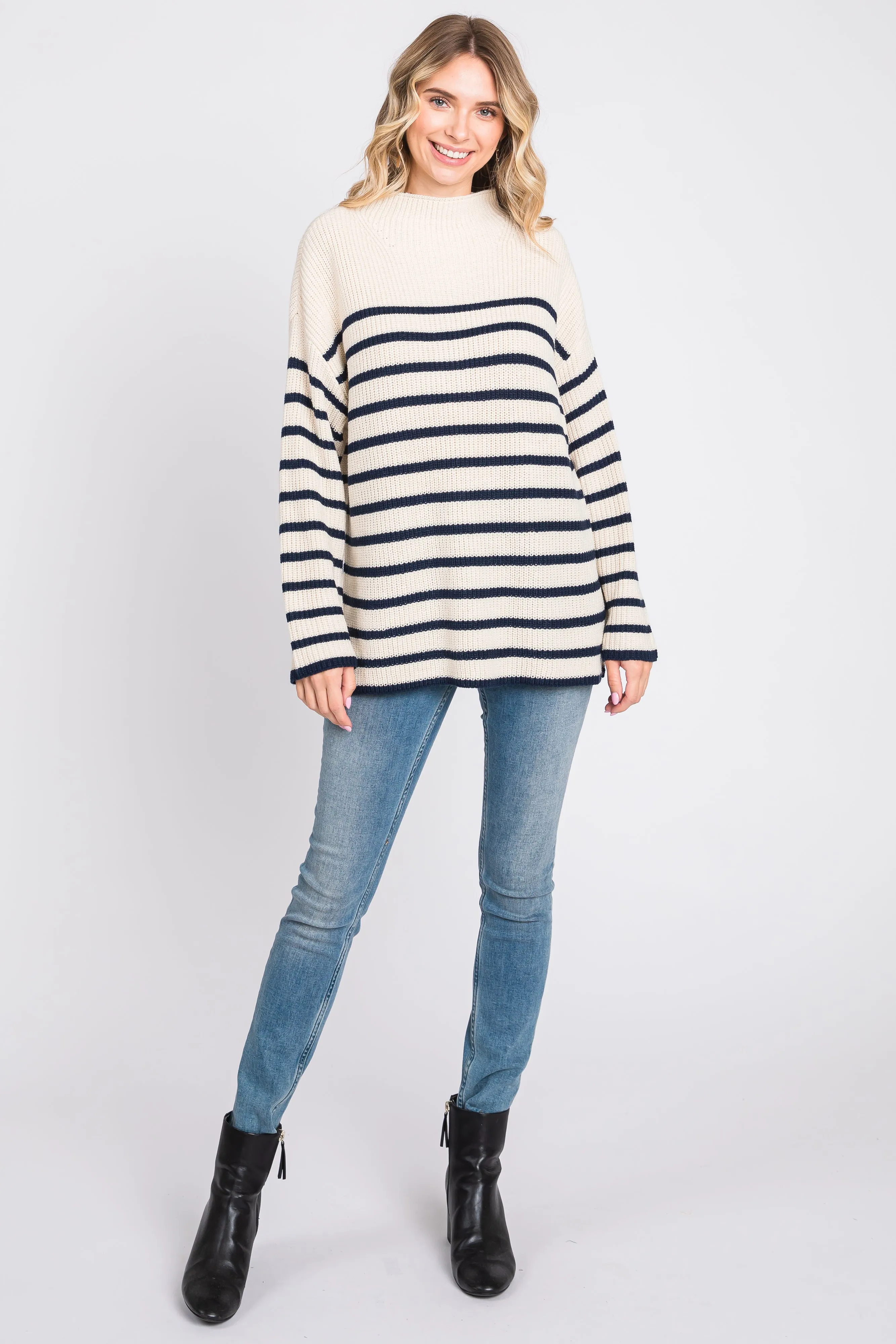 Cream Striped Mock Neck Sweater sold by Pinkblush product image thumbnail 5