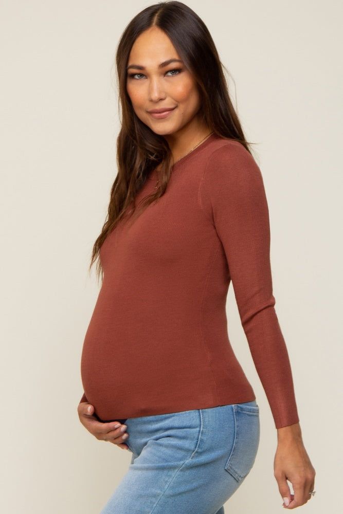 Rust Knit Long Sleeve Maternity Top sold by Pinkblush product image thumbnail 2