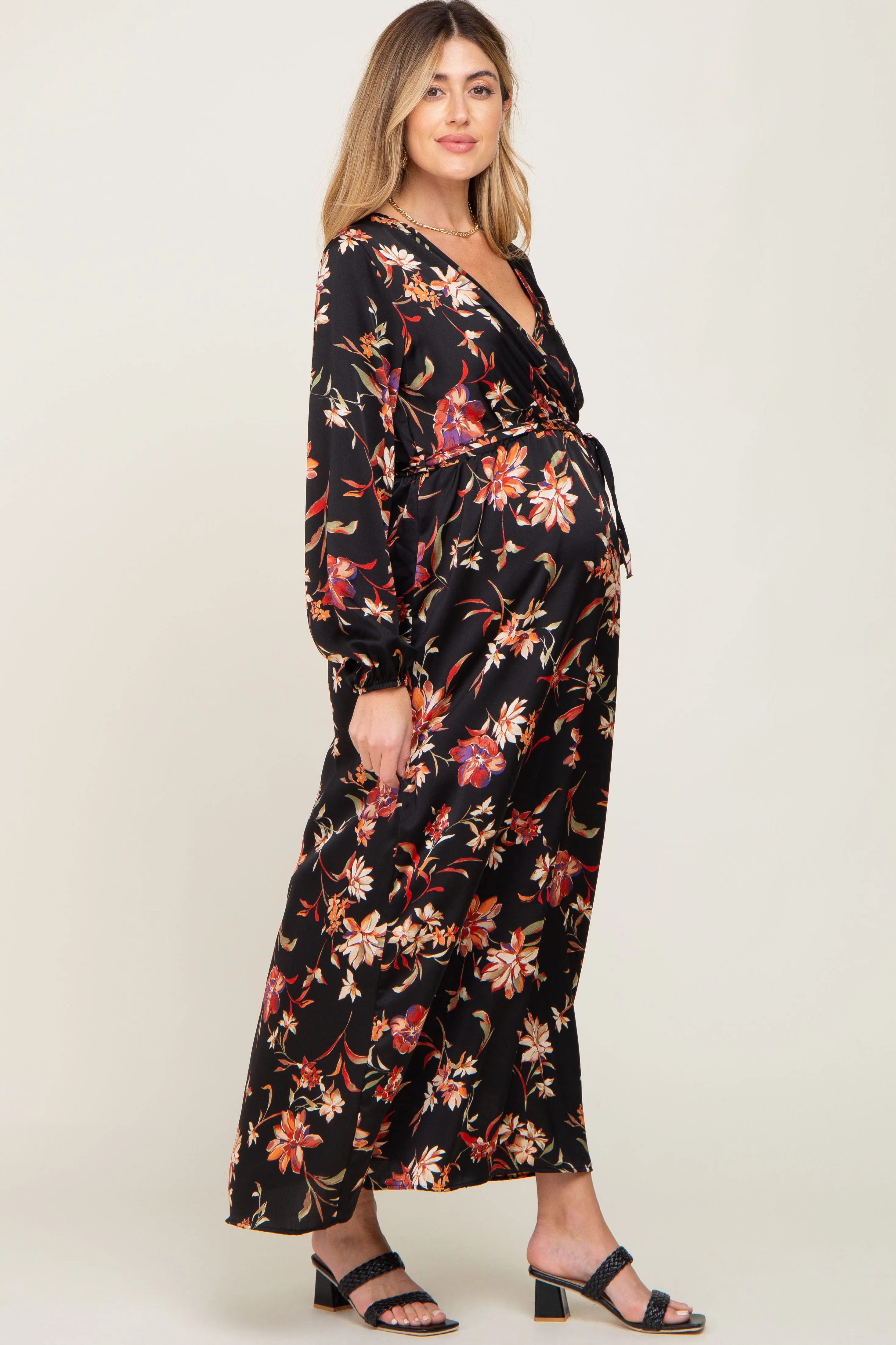 Black Floral Wrap Maternity Maxi Dress sold by Pinkblush product image thumbnail 2
