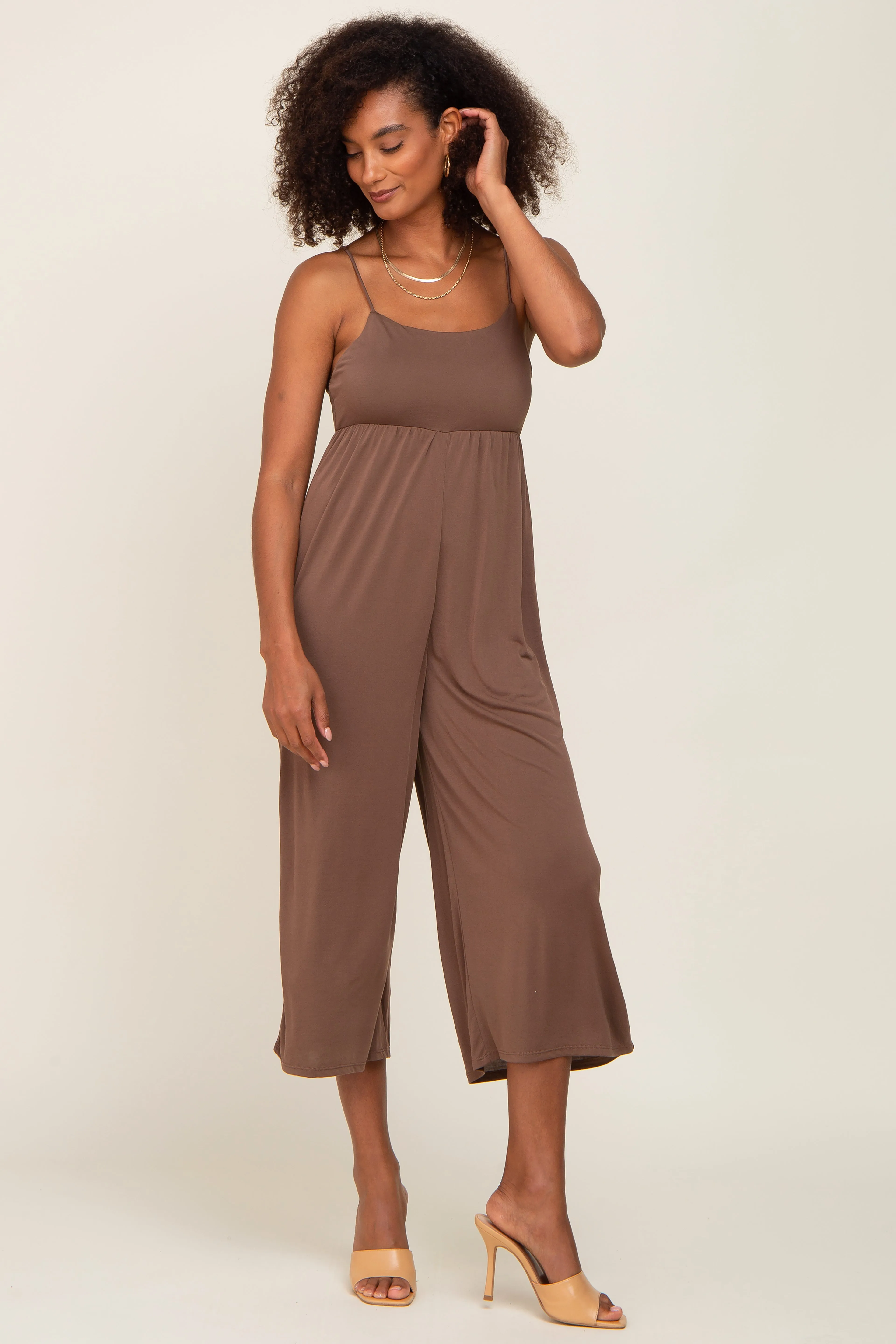Brown Sleeveless Cropped Maternity Jumpsuit sold by Pinkblush product image thumbnail 5