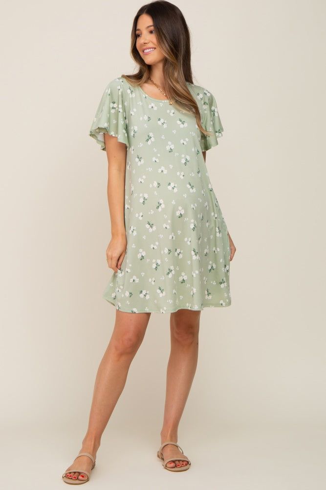 Sage Floral Flounce Sleeve Maternity Dress sold by Pinkblush product image thumbnail 4