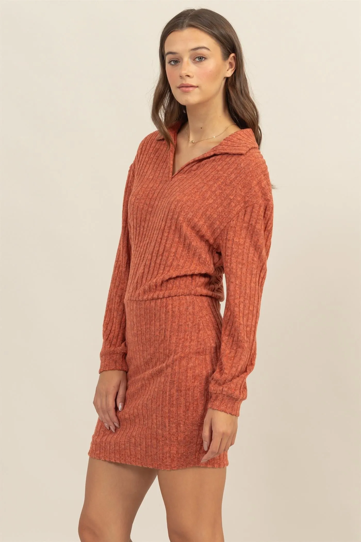 Rust Brushed Ribbed Knit Dress sold by Pinkblush product image thumbnail 4