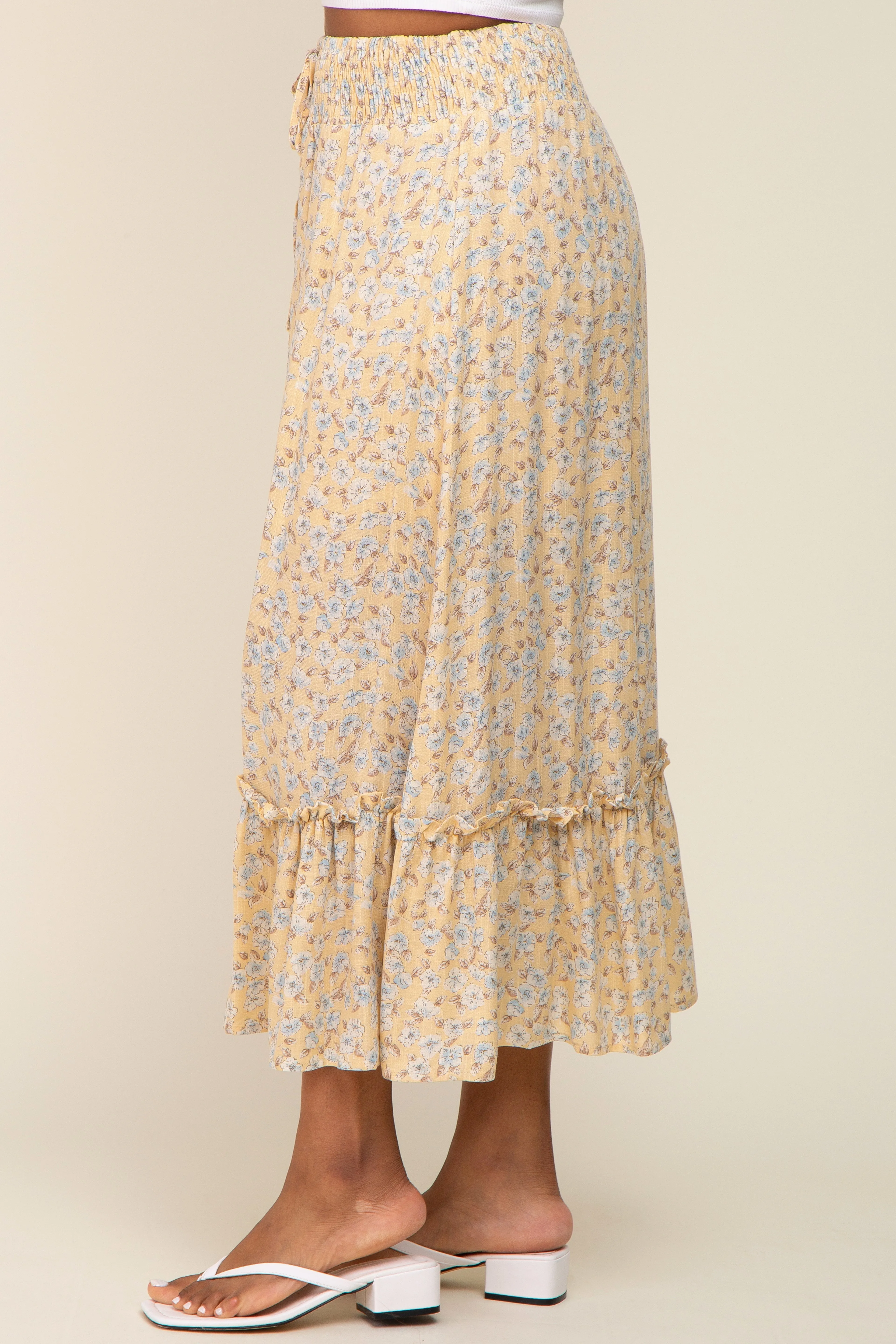 Yellow Floral Button Ruffle Maxi Skirt sold by Pinkblush product image thumbnail 3