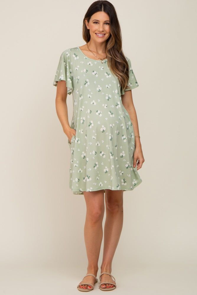 Sage Floral Flounce Sleeve Maternity Dress sold by Pinkblush product image thumbnail 5