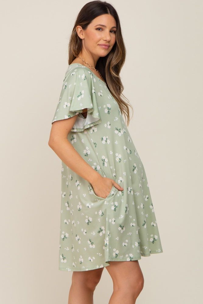 Sage Floral Flounce Sleeve Maternity Dress sold by Pinkblush product image thumbnail 2
