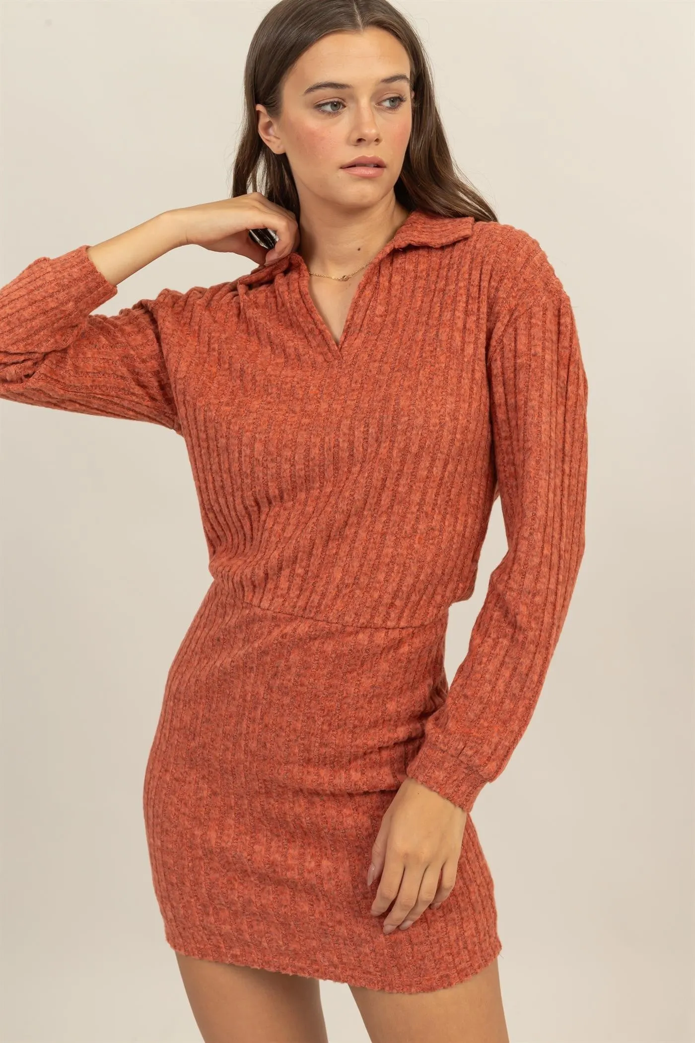 Rust Brushed Ribbed Knit Dress sold by Pinkblush product image thumbnail 2