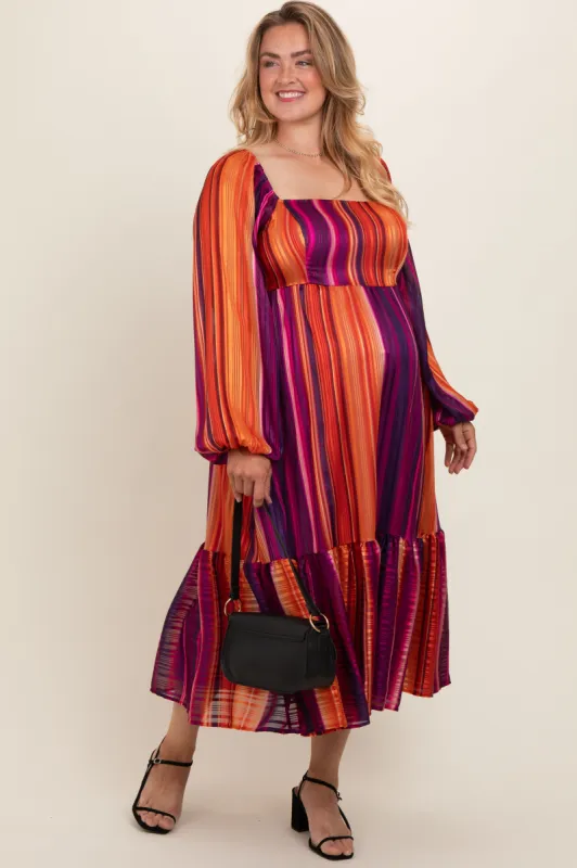 Plum Striped Metallic Yarn Maternity Plus Midi Dress sold by Pinkblush